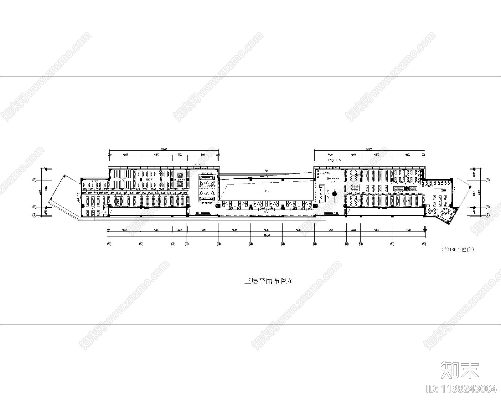图书馆三层平面布置图cad施工图下载【ID:1138243004】