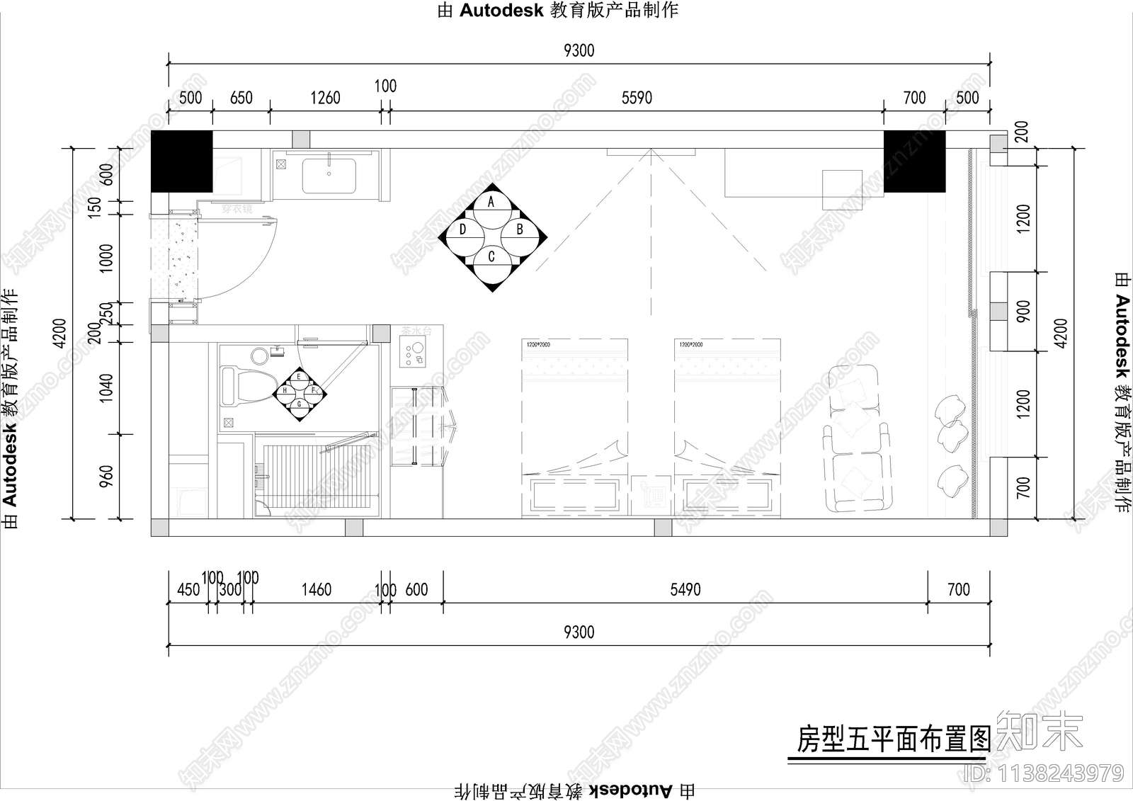 快捷酒店客房双人间施工图下载【ID:1138243979】