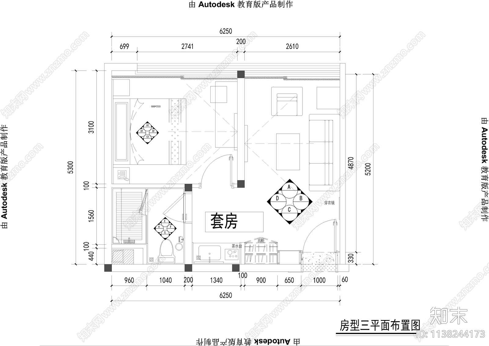 现代酒店单房套间施工图下载【ID:1138244173】