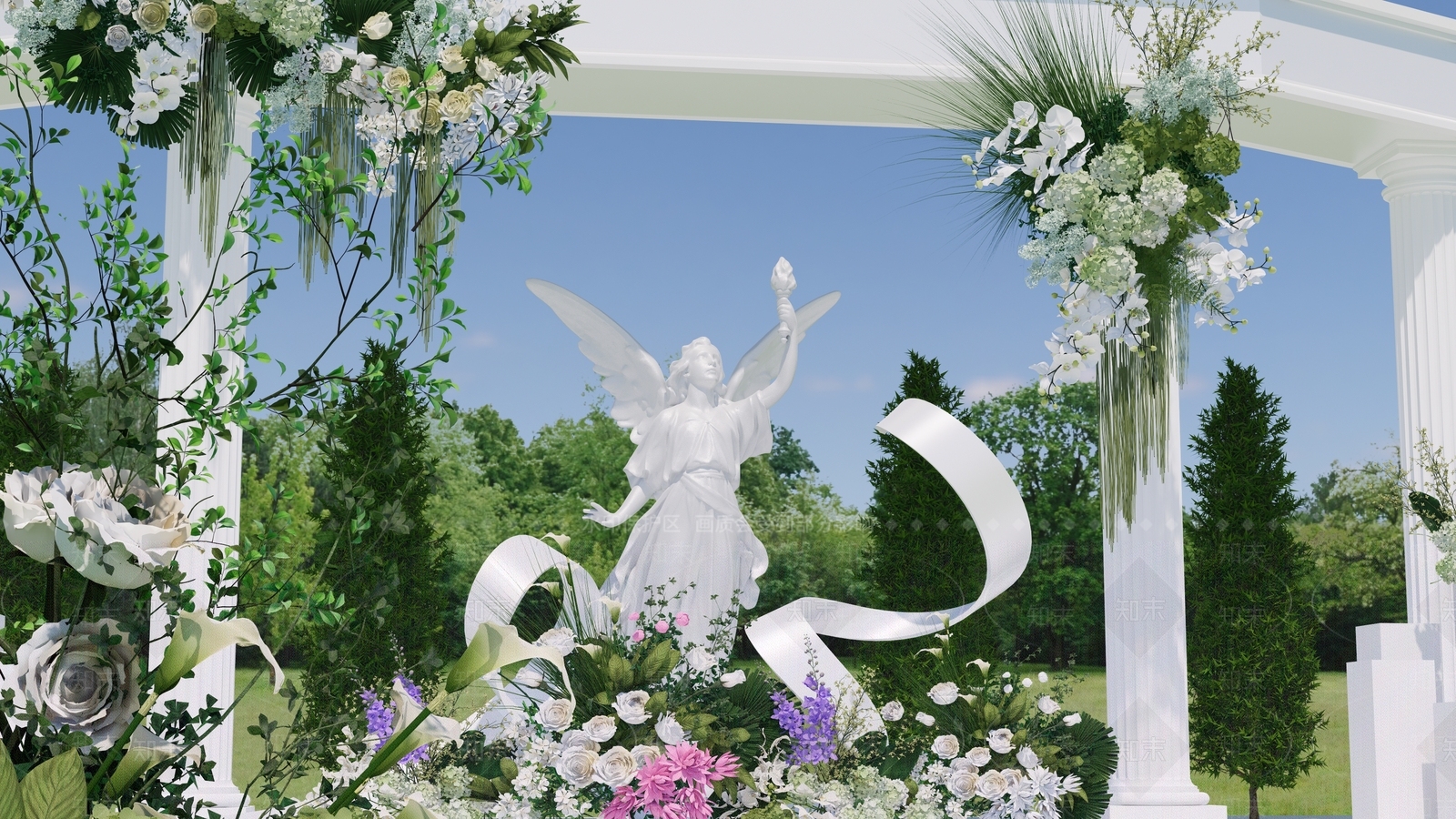 欧式天使雕塑小品SU模型下载【ID:1138254620】