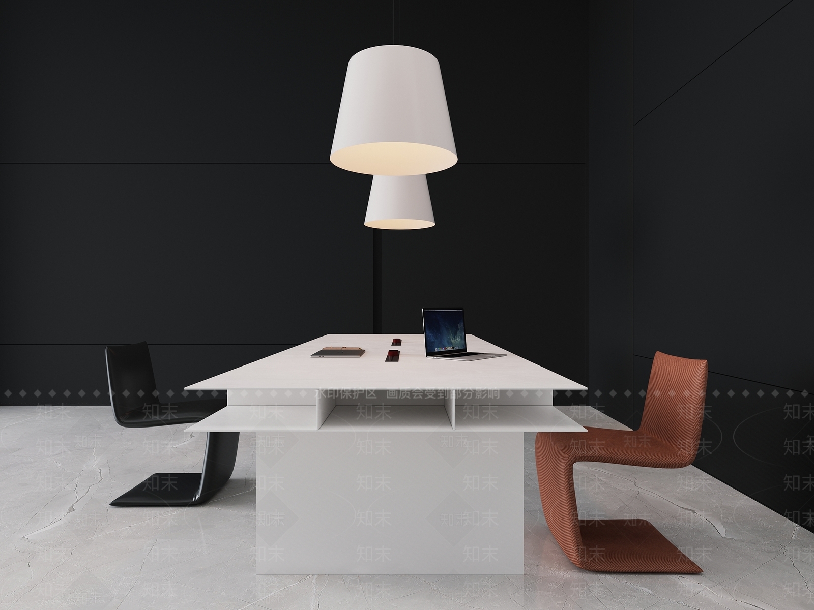 现代白色办公桌椅组合3D模型下载【ID:1138252655】