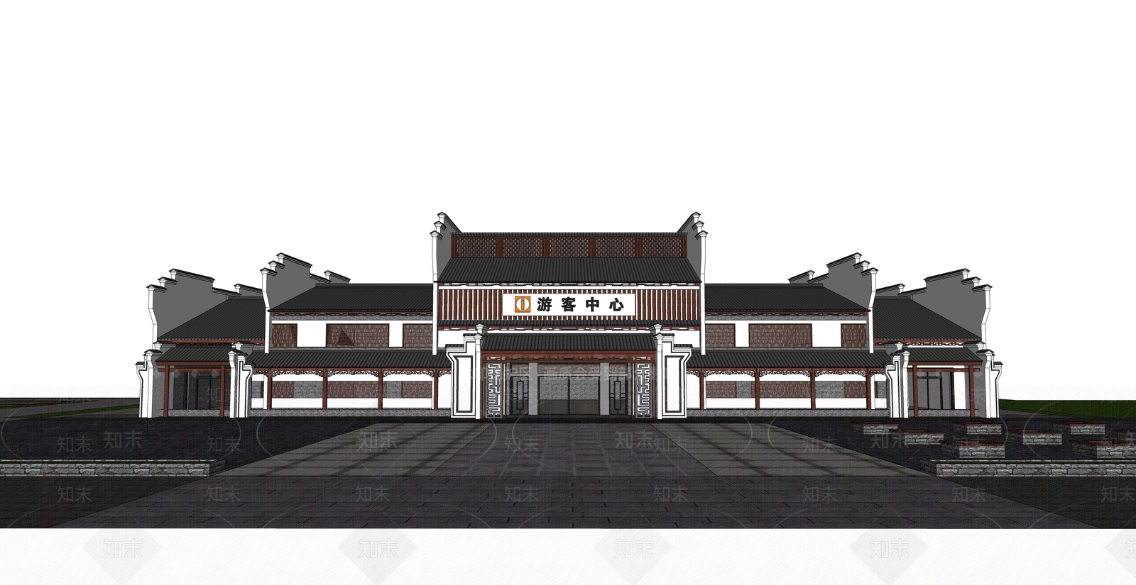 新中式游客中心SU模型下载【ID:1138253155】