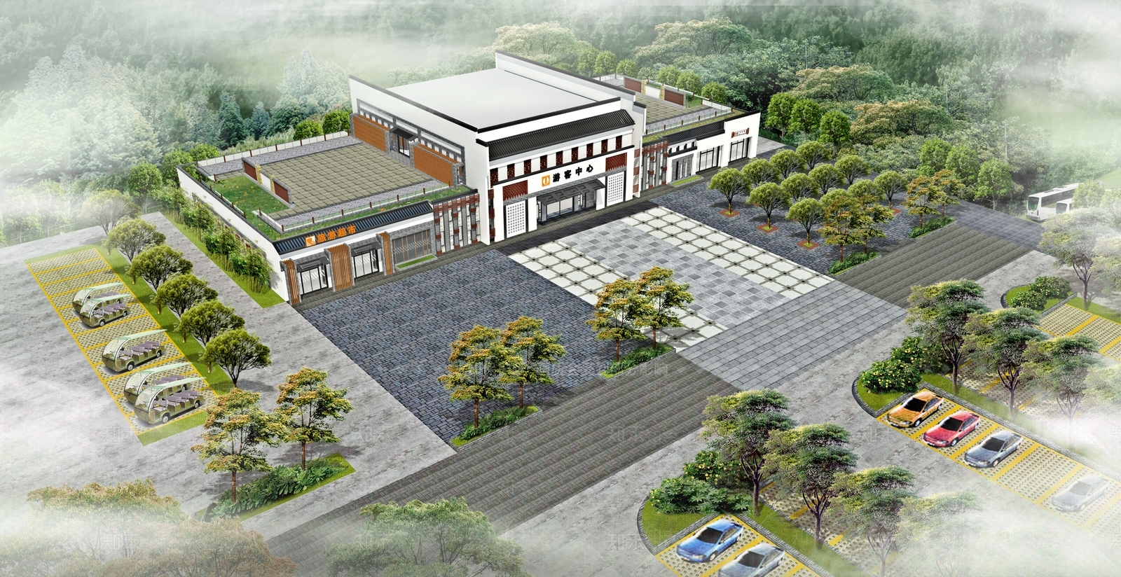 新中式游客中心SU模型下载【ID:1138253155】