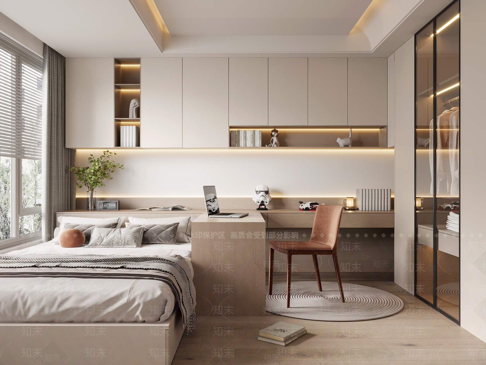 现代奶油风榻榻米卧室3D模型下载【ID:1138256072】