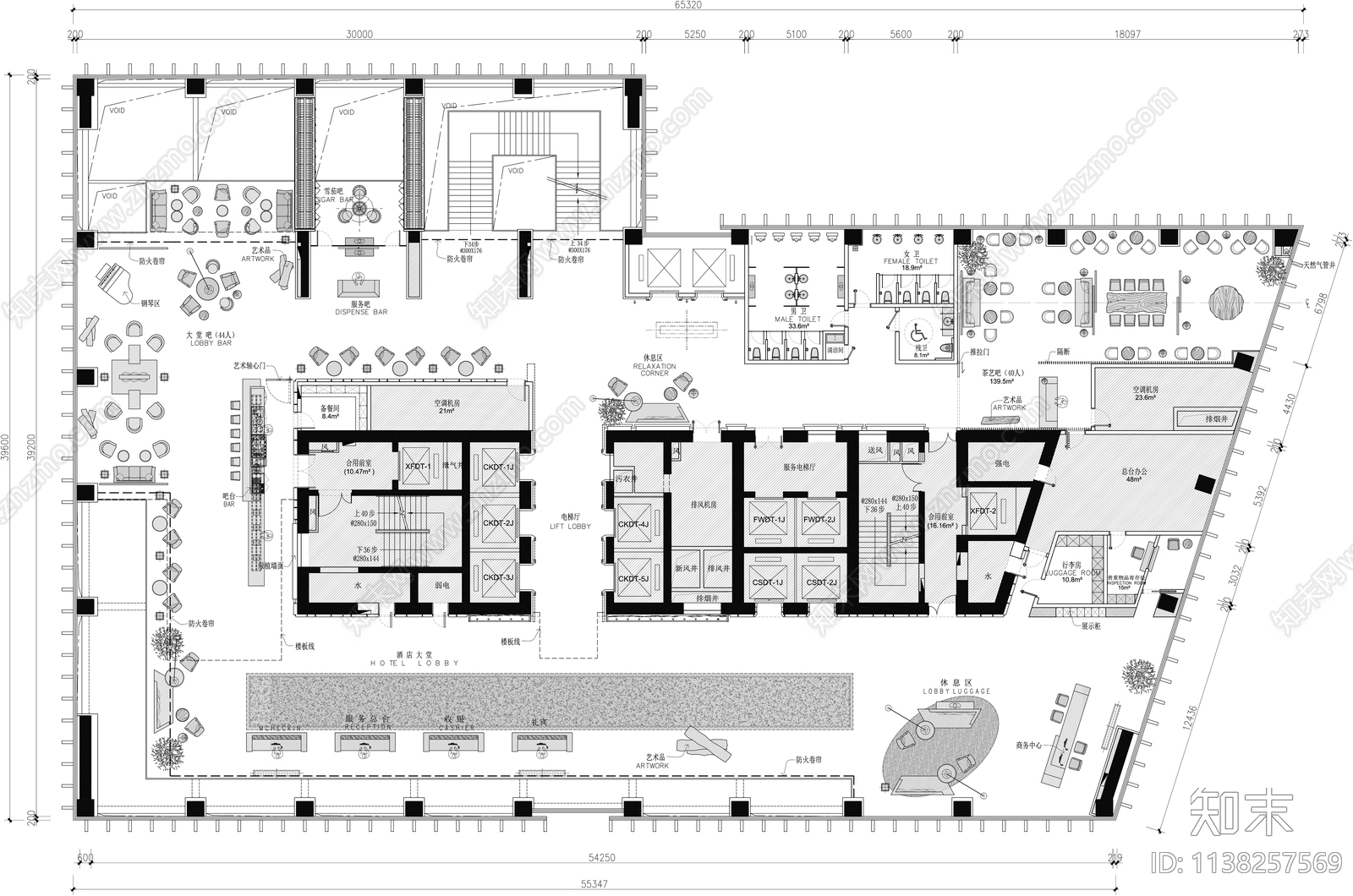 酒店大堂平面图施工图下载【ID:1138257569】
