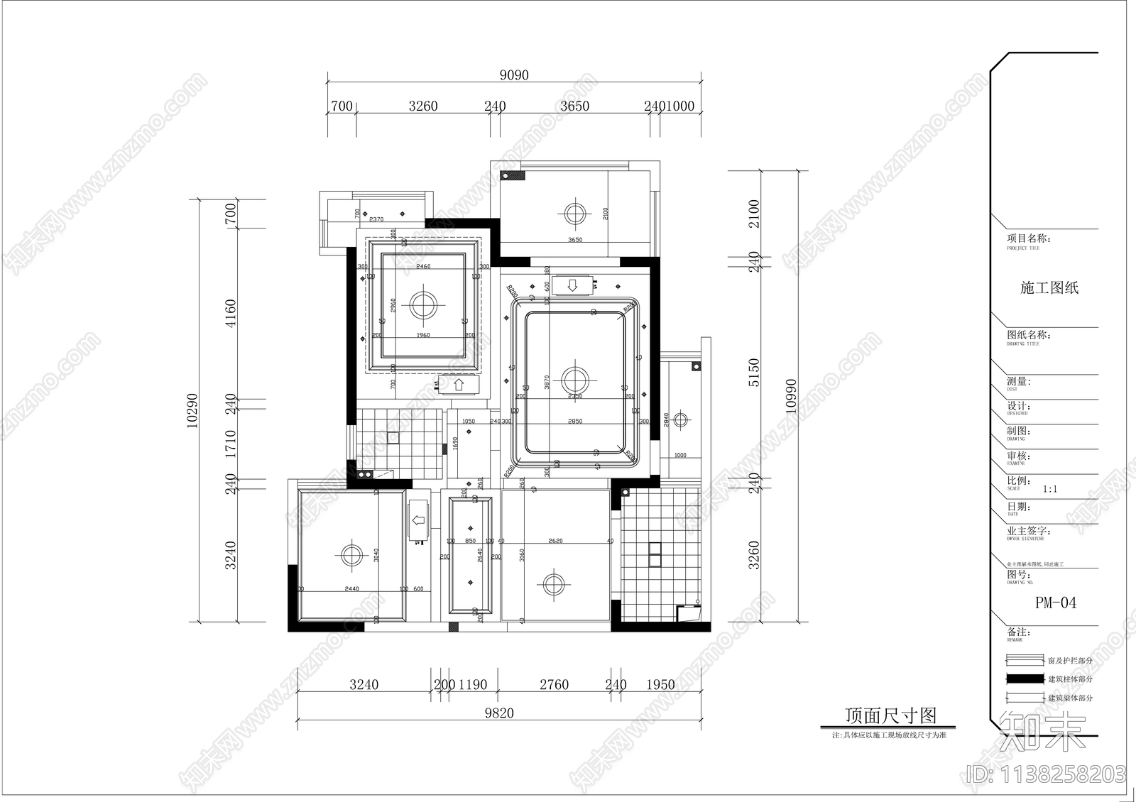 欧式风格平层cad施工图下载【ID:1138258203】