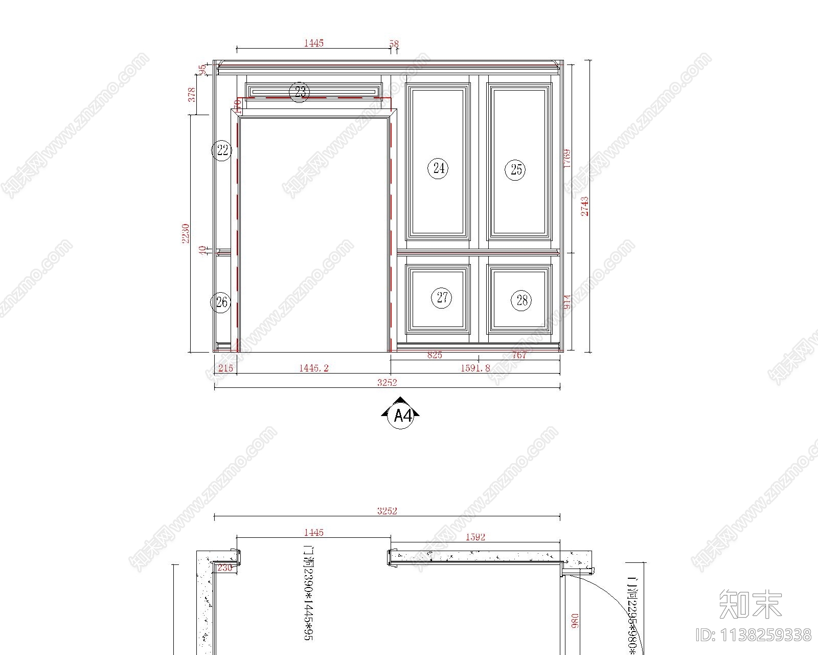 隐形门背景墙cad施工图下载【ID:1138259338】