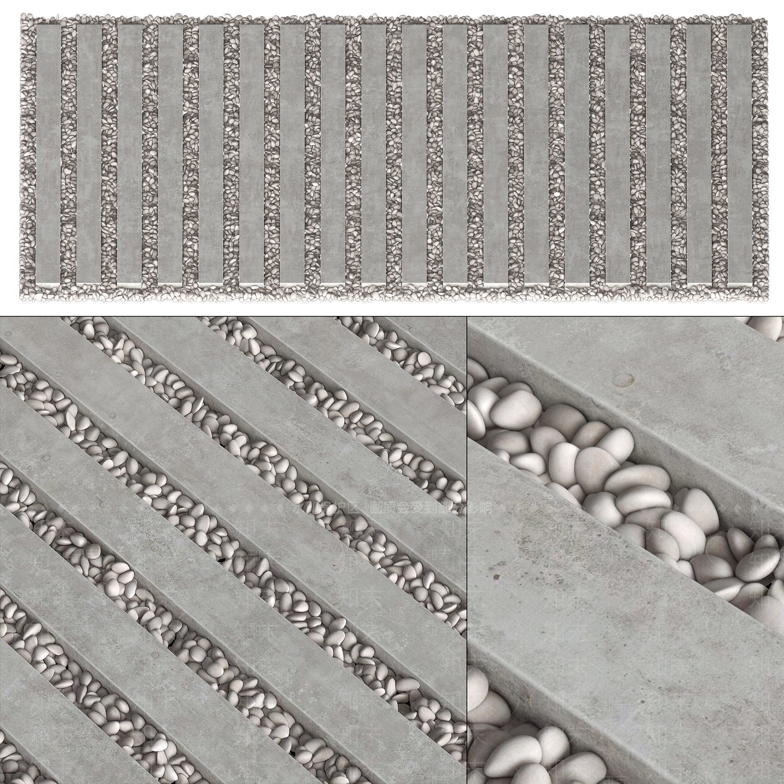 现代鹅卵石路面3D模型下载【ID:1138264151】