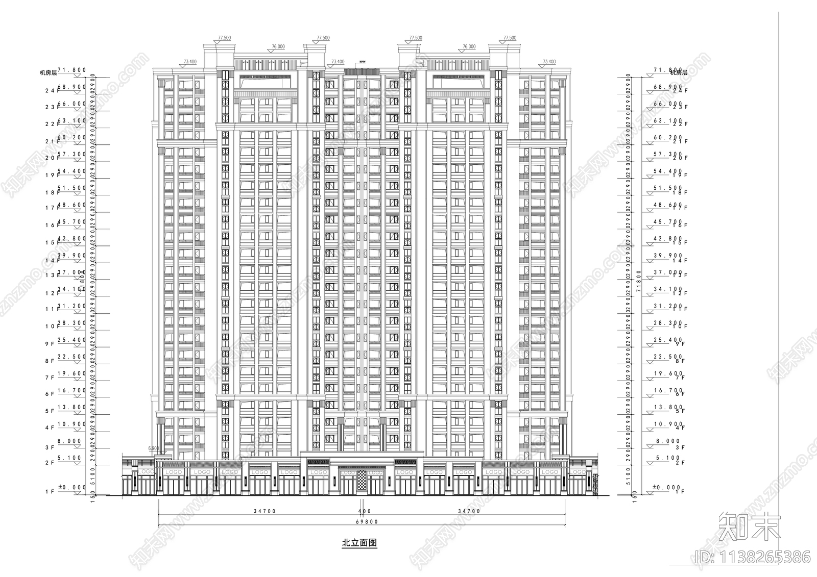 现代高层住宅建筑cad施工图下载【ID:1138265386】