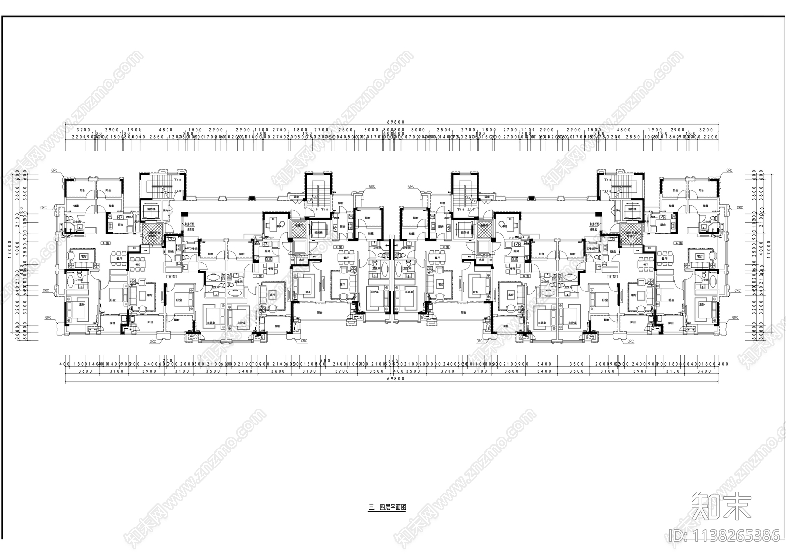 现代高层住宅建筑cad施工图下载【ID:1138265386】