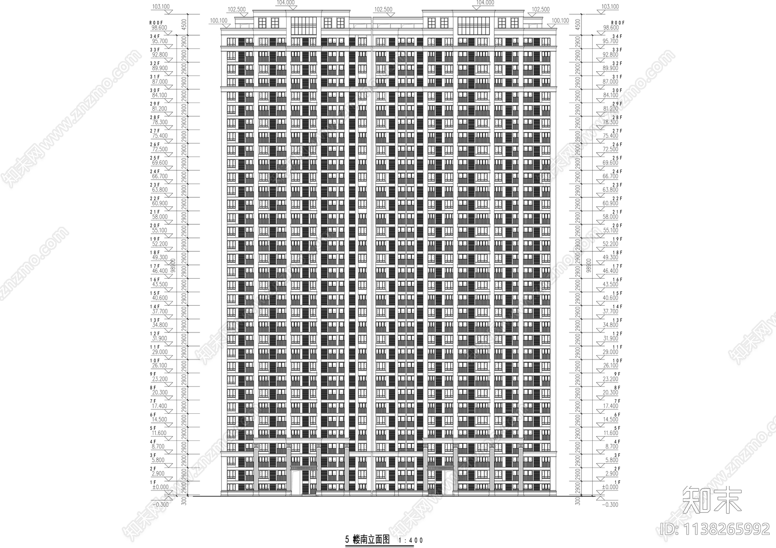 现代住宅建筑cad施工图下载【ID:1138265992】