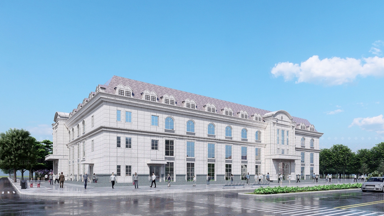 欧式多层办公楼SU模型下载【ID:1138266095】