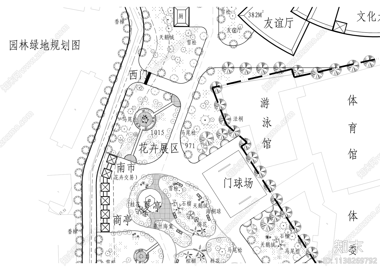 文化宫绿化总平面图cad施工图下载【ID:1138269792】