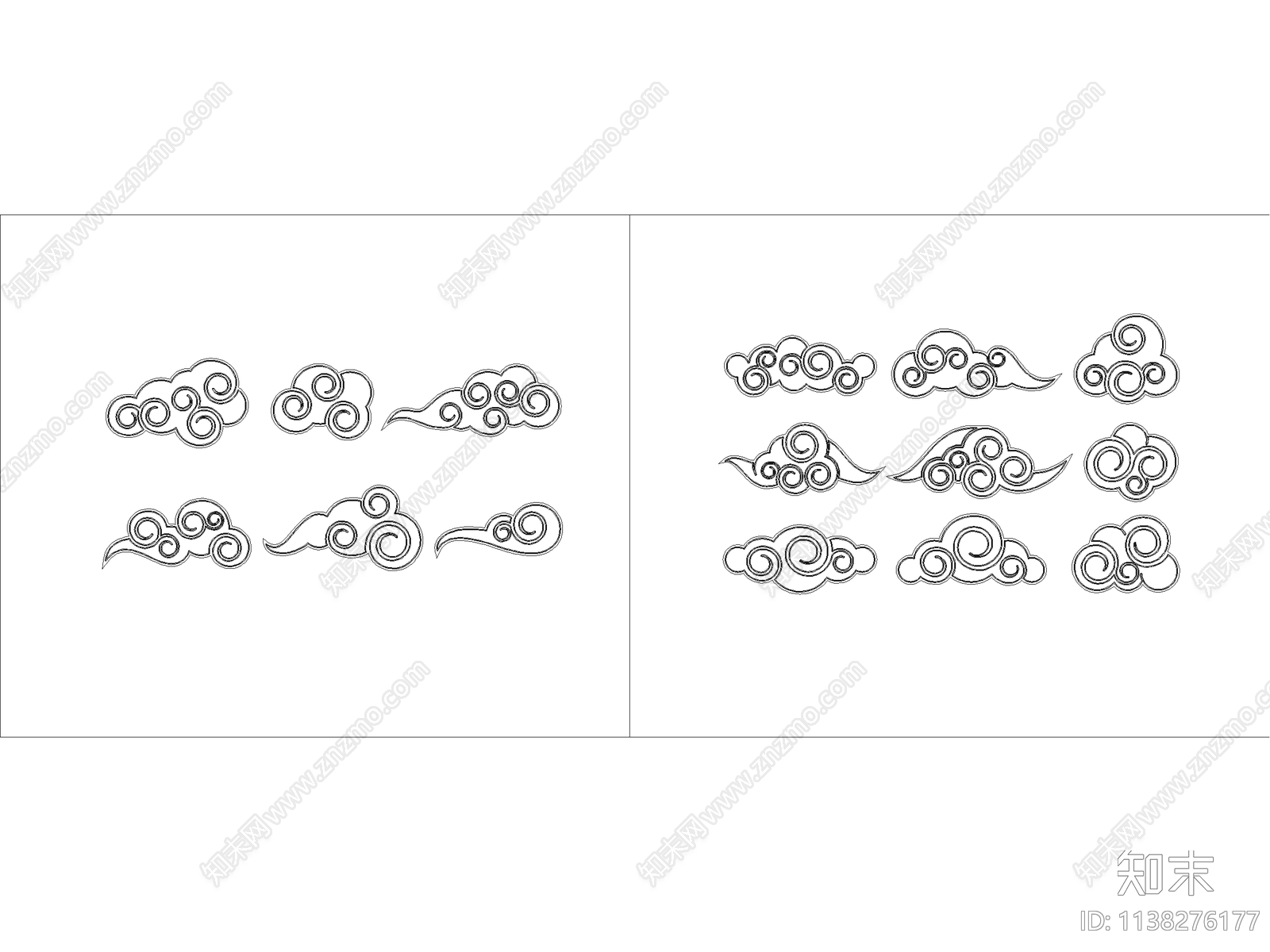 中式云纹祥云雕花cad施工图下载【ID:1138276177】