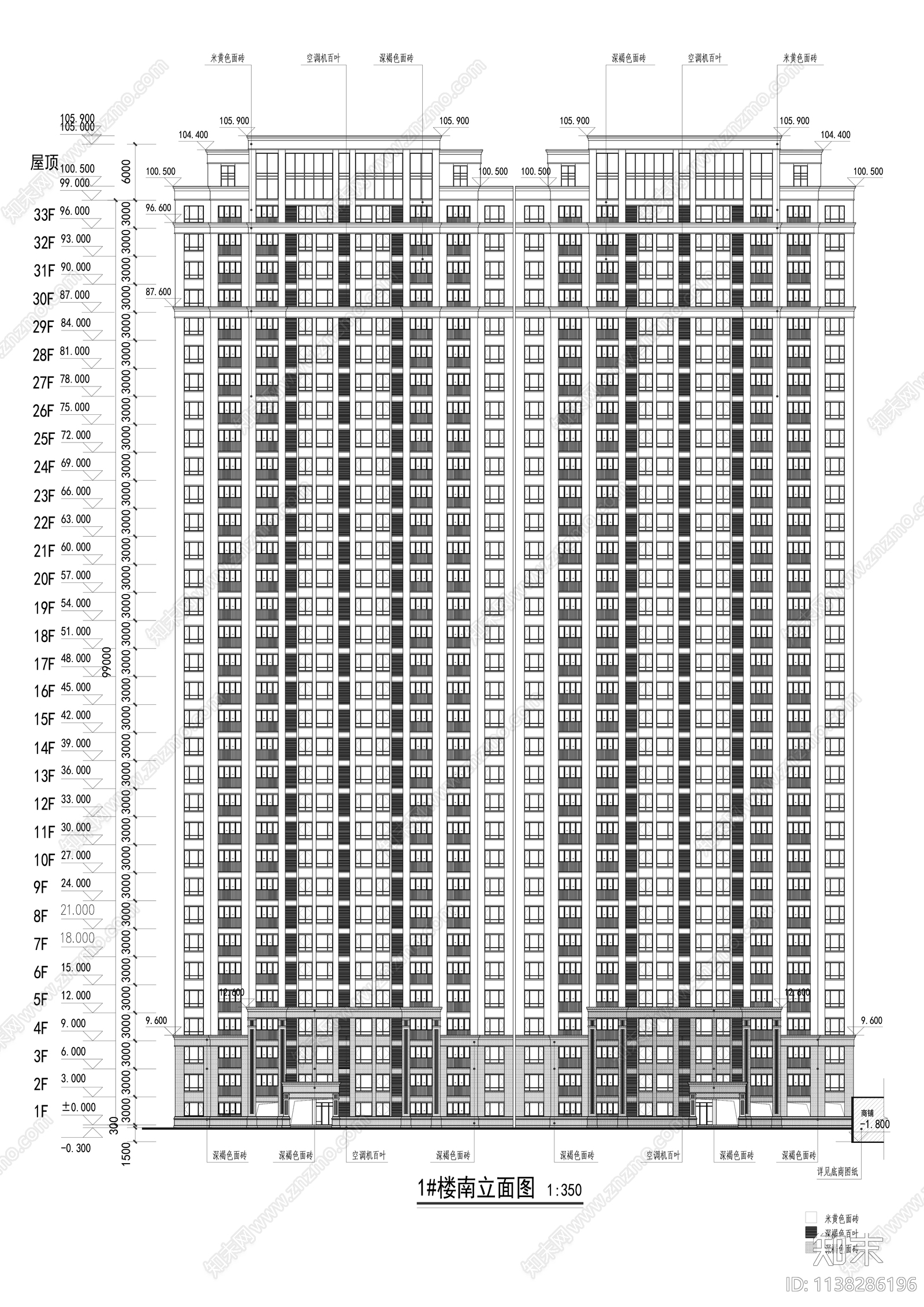 现代高层住宅建筑效果图cad施工图下载【ID:1138286196】