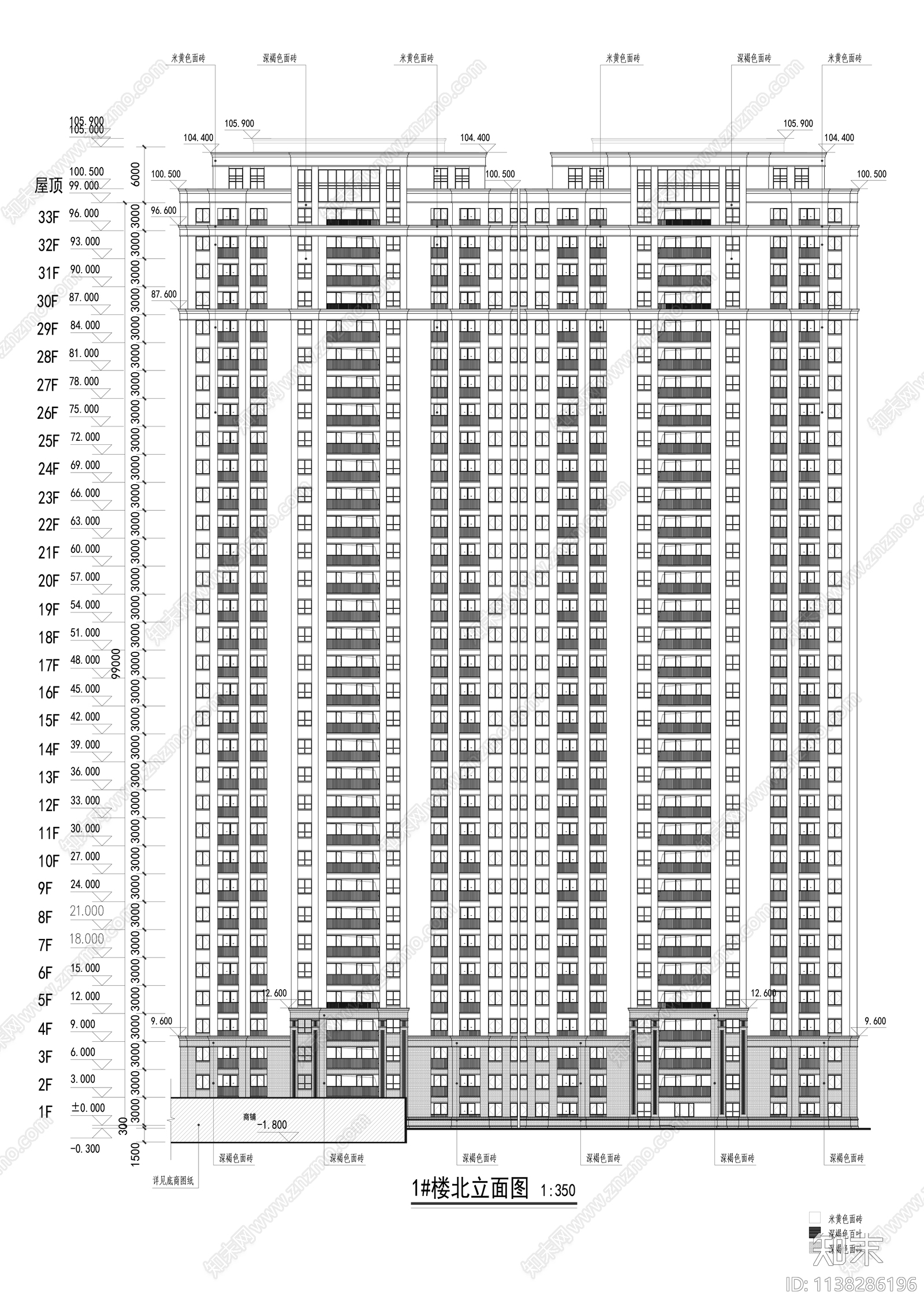 现代高层住宅建筑效果图cad施工图下载【ID:1138286196】