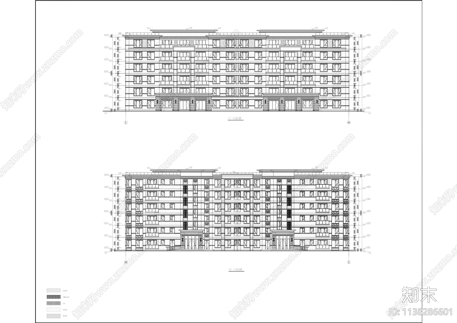 现代多层洋房建筑效果图cad施工图下载【ID:1138286601】