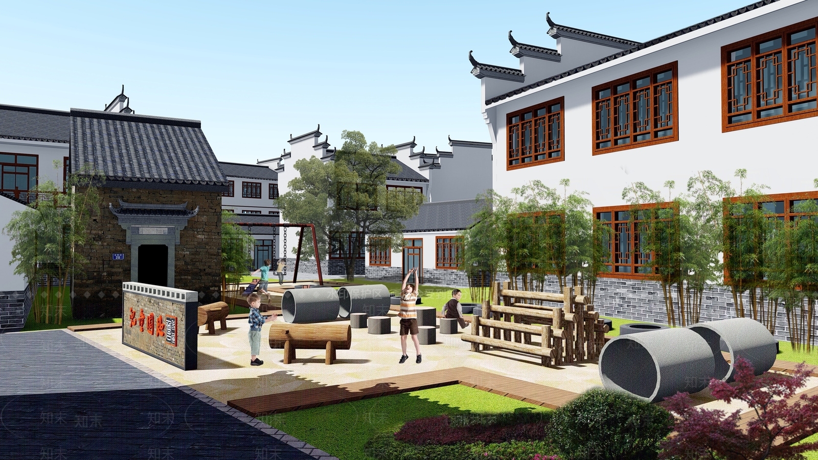 新中式广场景观SU模型下载【ID:1138290025】
