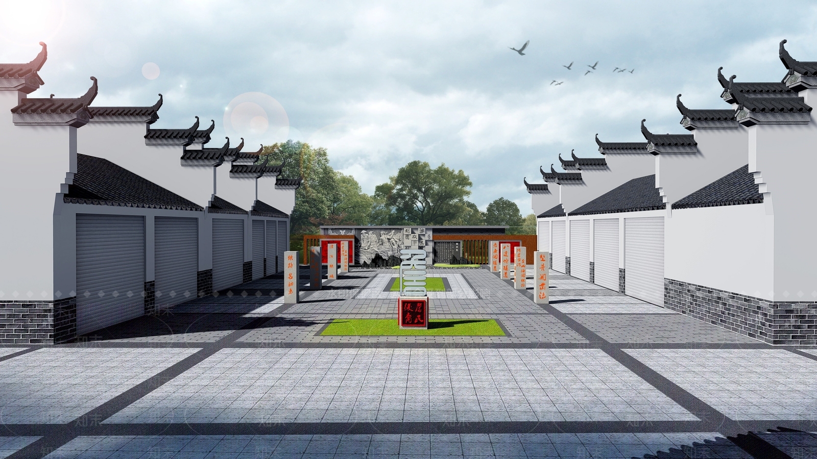 新中式广场景观SU模型下载【ID:1138290025】