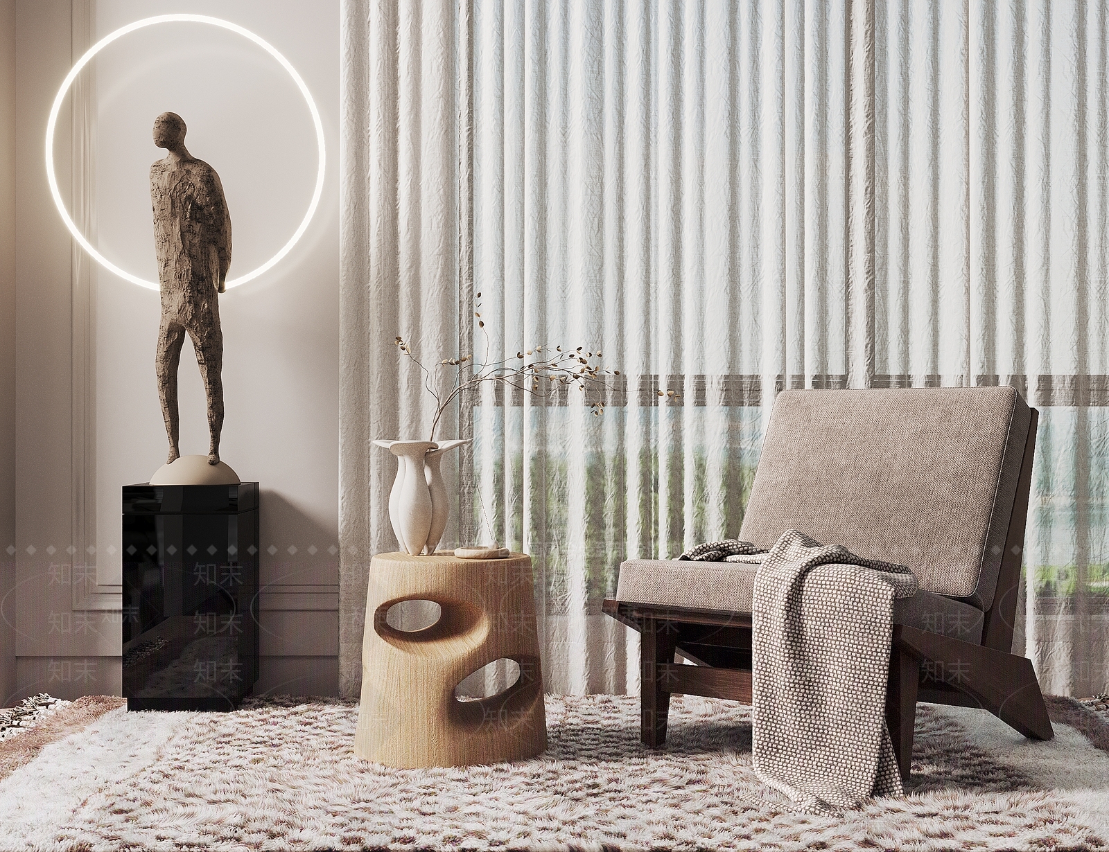 现代休闲椅茶几组合3D模型下载【ID:1138290172】