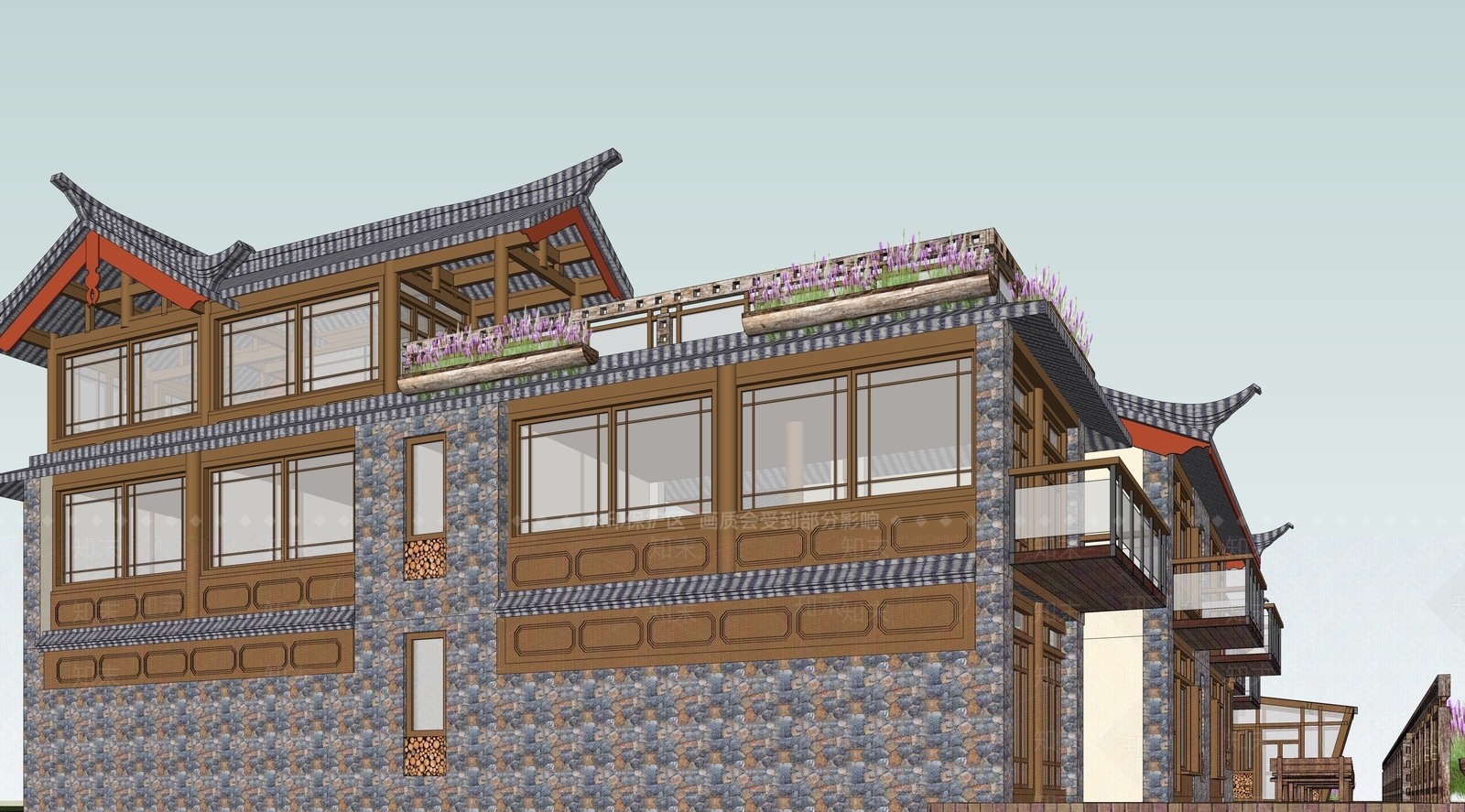 中式山地合院SU模型下载【ID:1138300594】