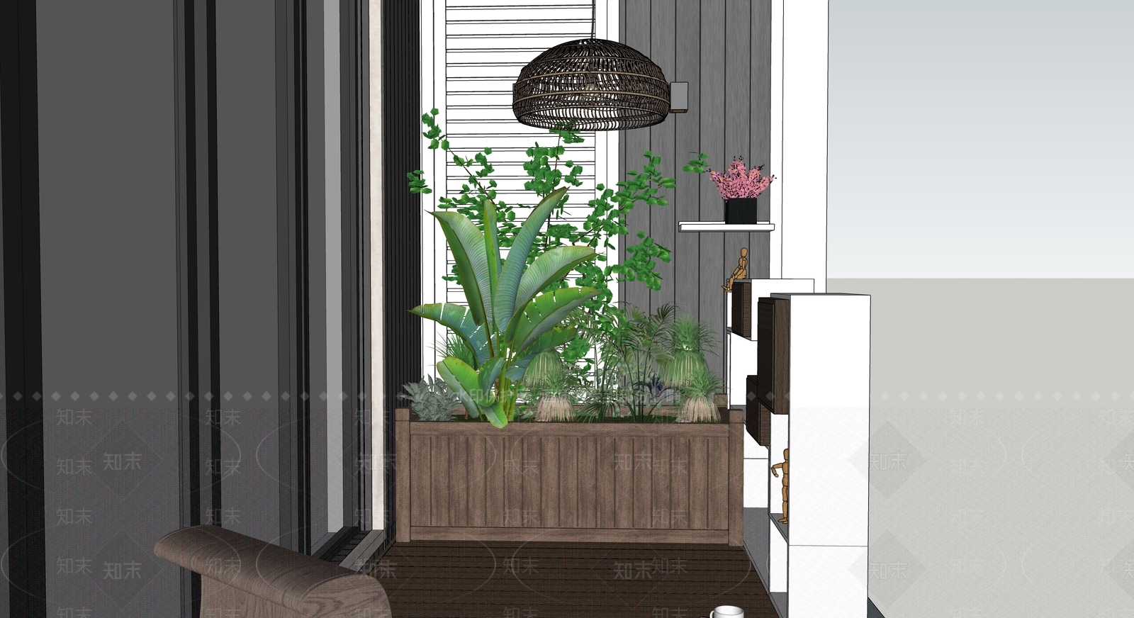 现代家居阳台SU模型下载【ID:1138300932】