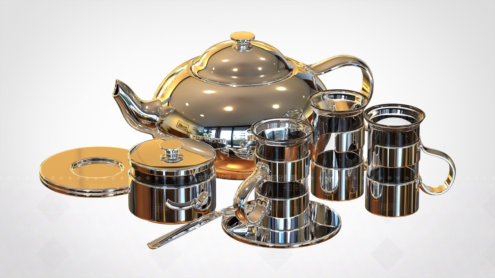 不锈钢茶具3D模型SU模型下载【ID:1138302163】