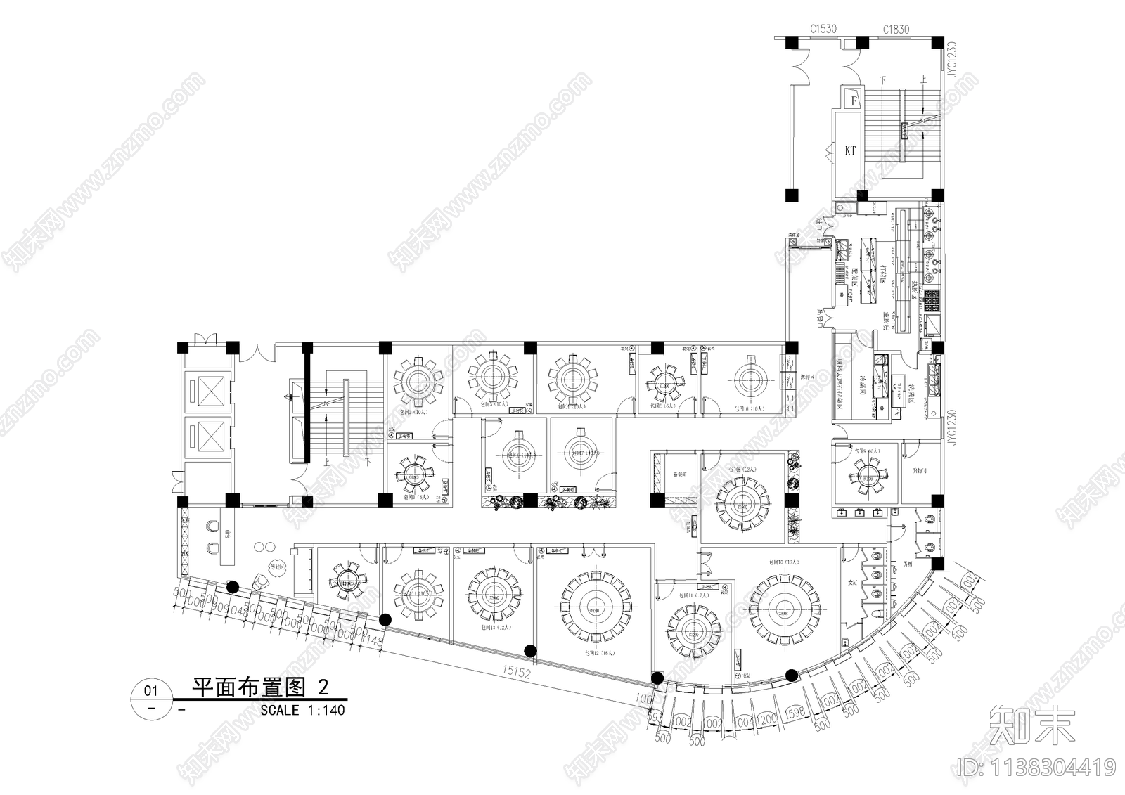 700平方海鲜餐饮店平面图施工图下载【ID:1138304419】