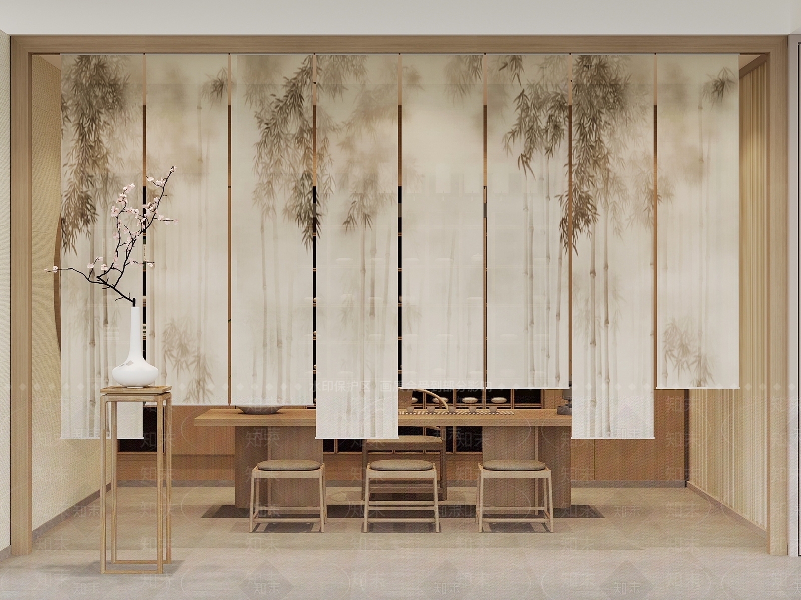 新中式山水装饰窗帘隔断3D模型下载【ID:1138307103】