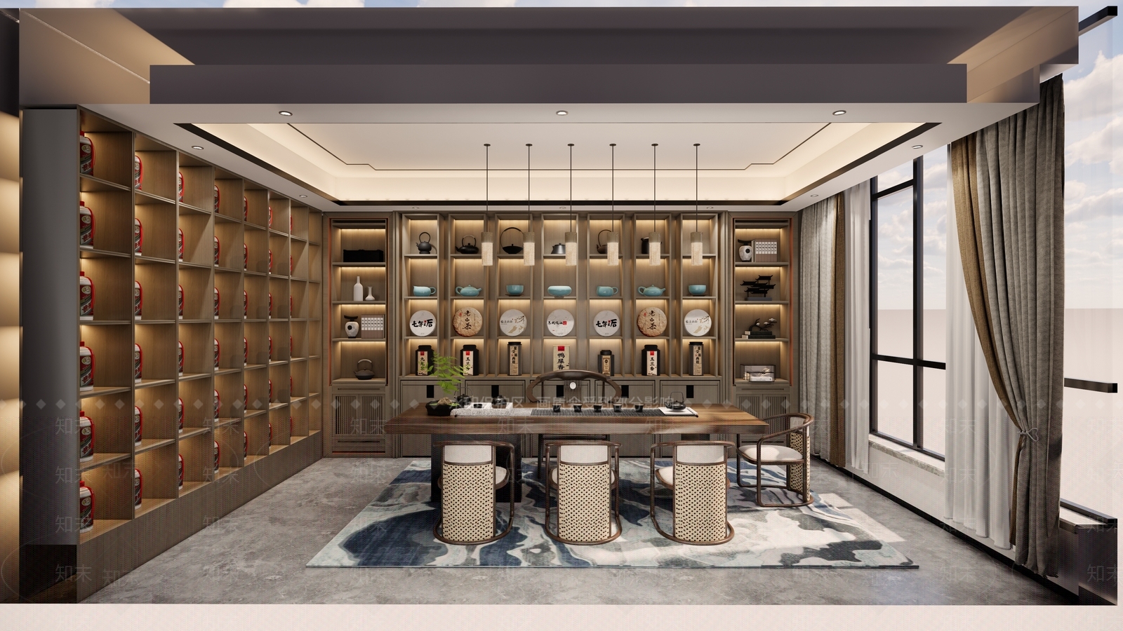 新中式茶室SU模型下载【ID:1138314135】