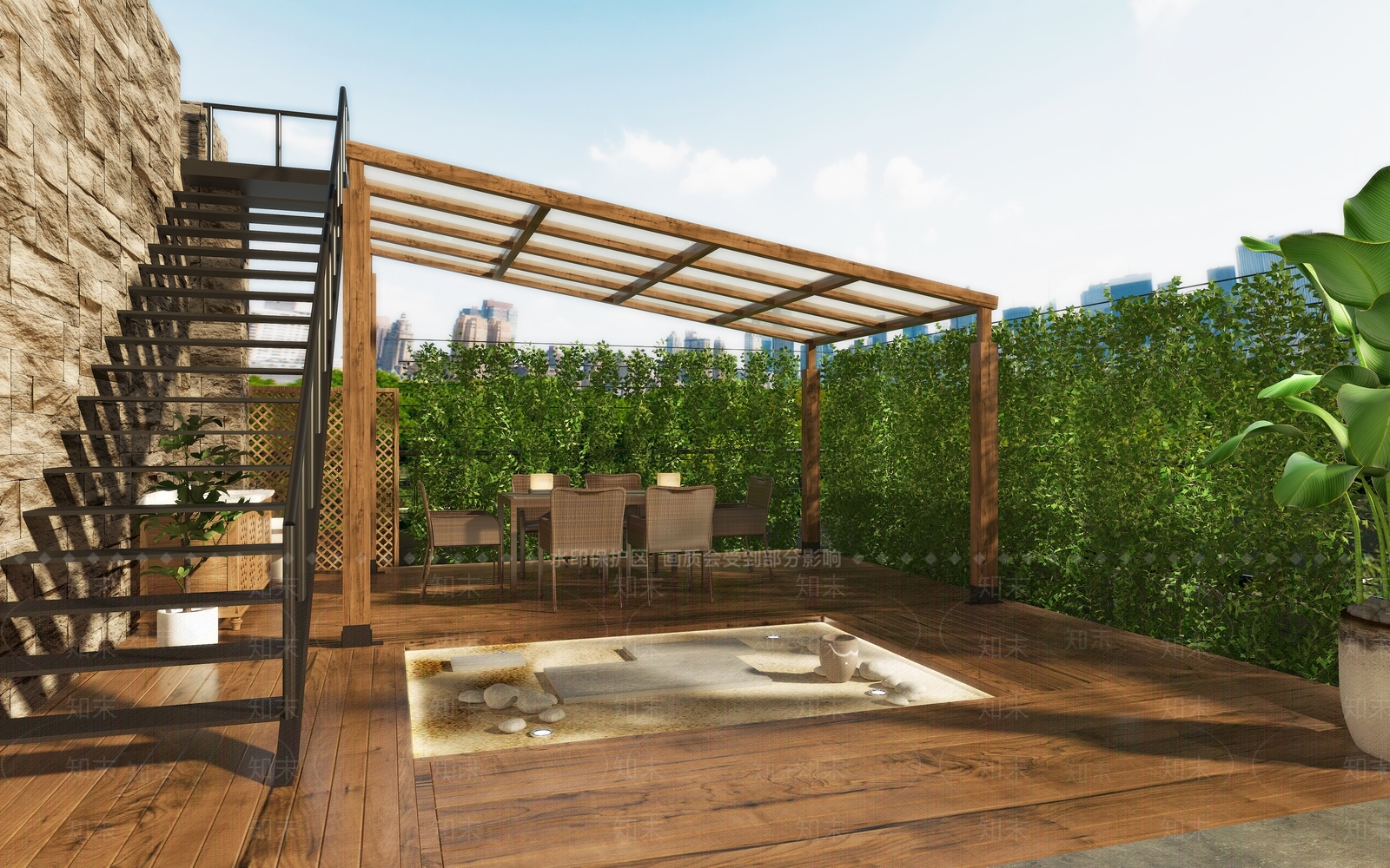 美式露台屋顶花园3D模型下载【ID:1138315286】