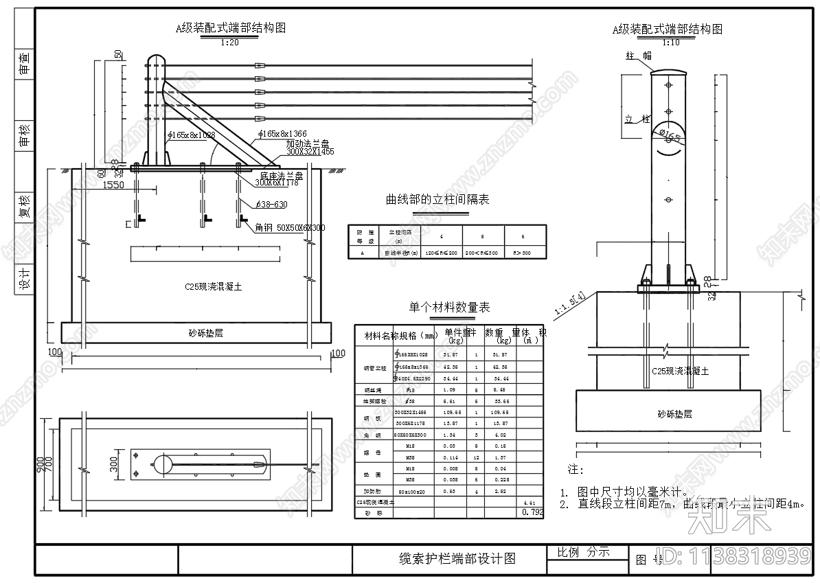 缆索护栏结构cad施工图下载【ID:1138318939】