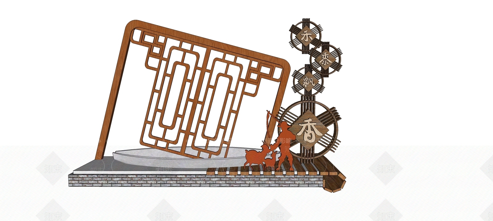中式农耕文化小品SU模型下载【ID:1138325477】