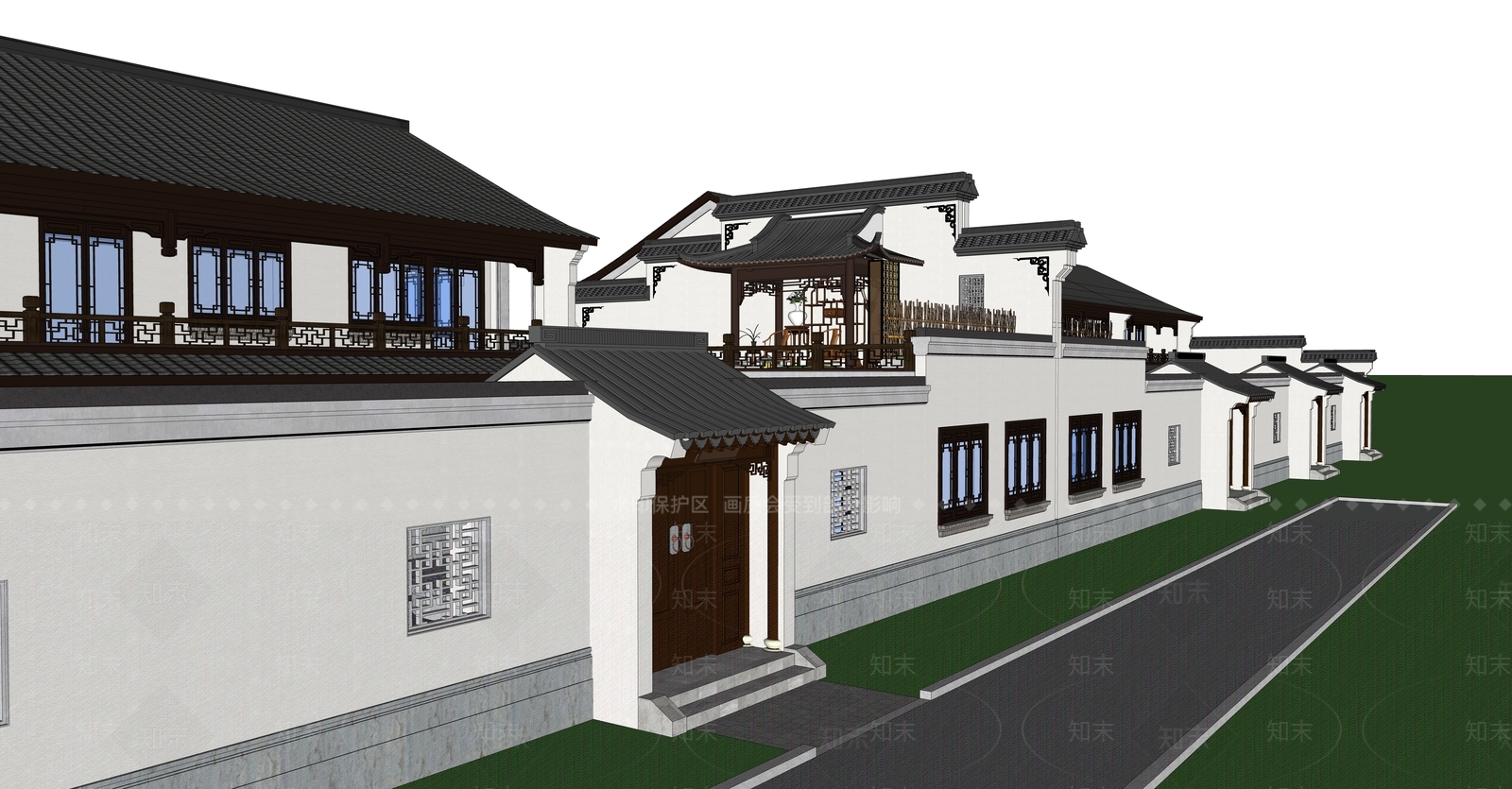 中式合院建筑SU模型下载【ID:1138333825】