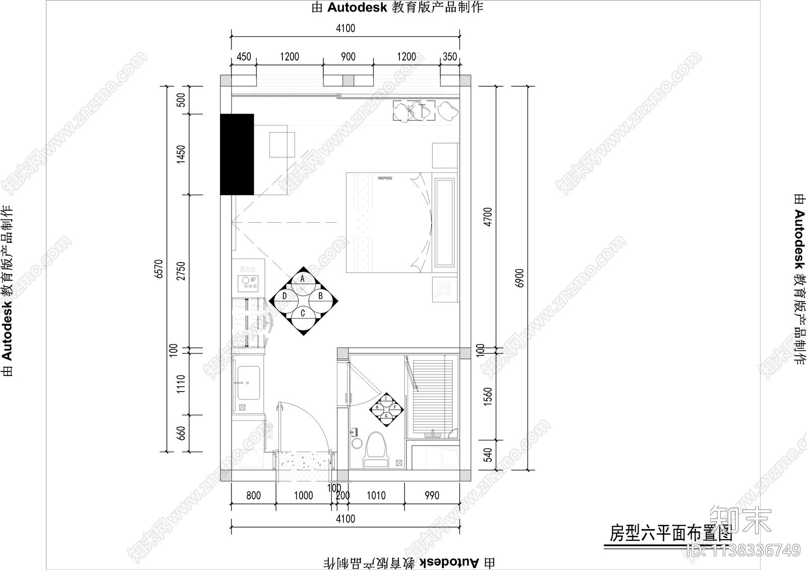 快捷酒店客房单人房施工图下载【ID:1138336749】