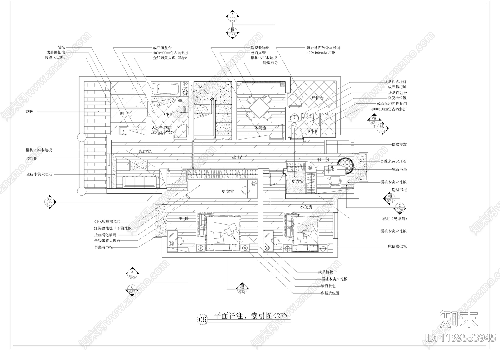 新中式三层别墅cad施工图下载【ID:1139553945】