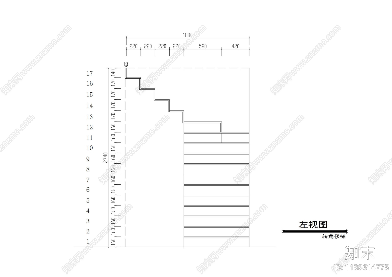 转角楼梯详图cad施工图下载【ID:1138614775】