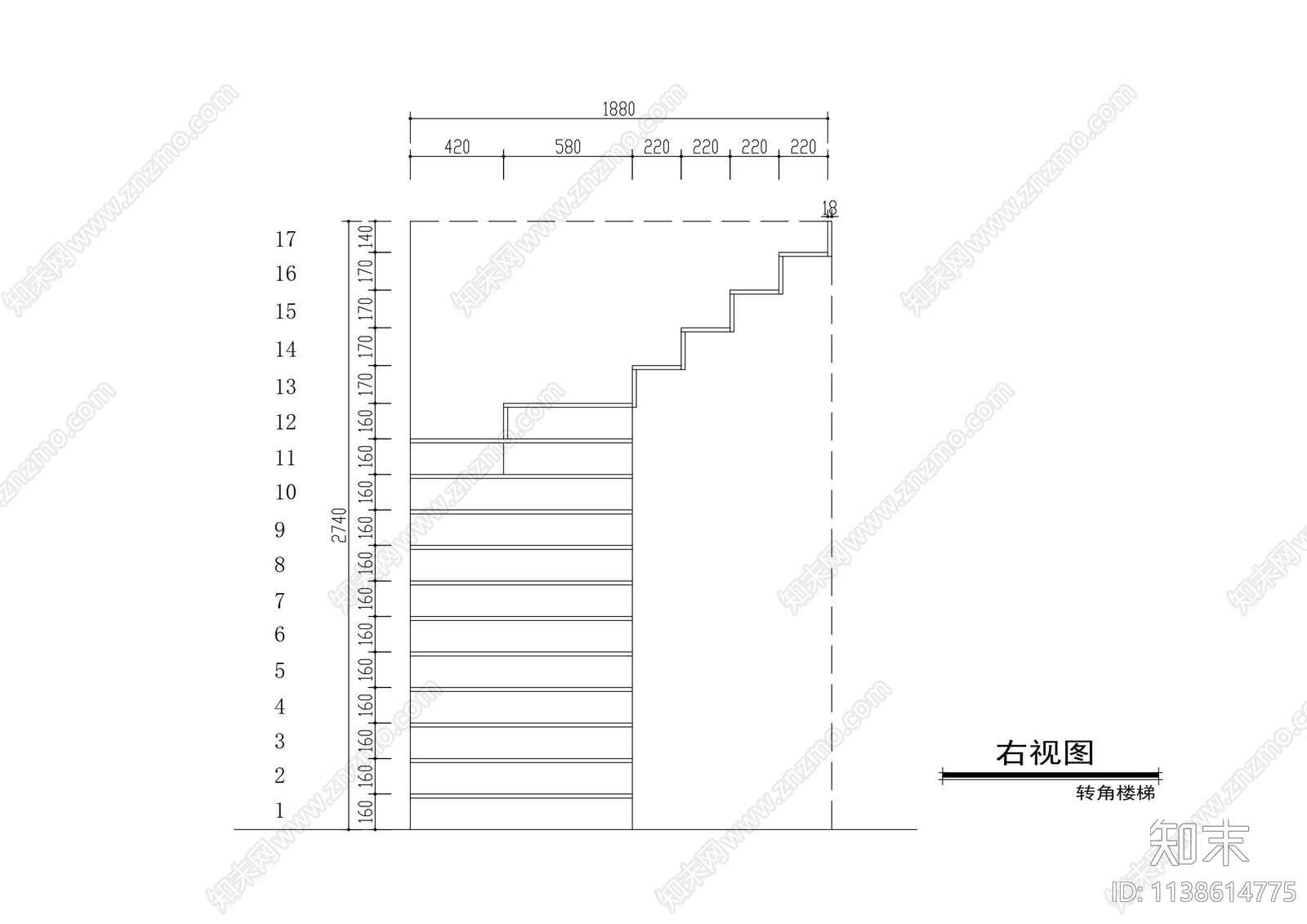转角楼梯详图cad施工图下载【ID:1138614775】