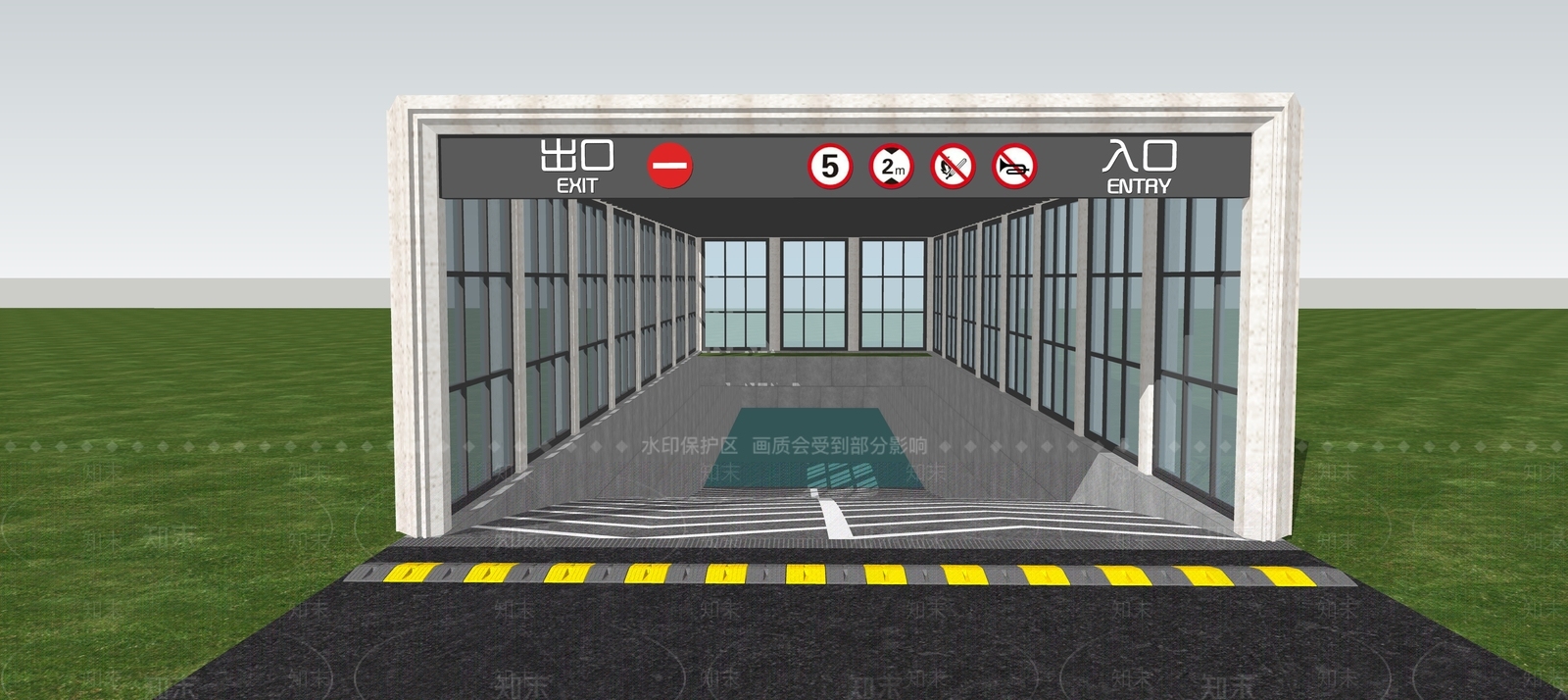 现代地下车库出入口SU模型下载【ID:1138351505】