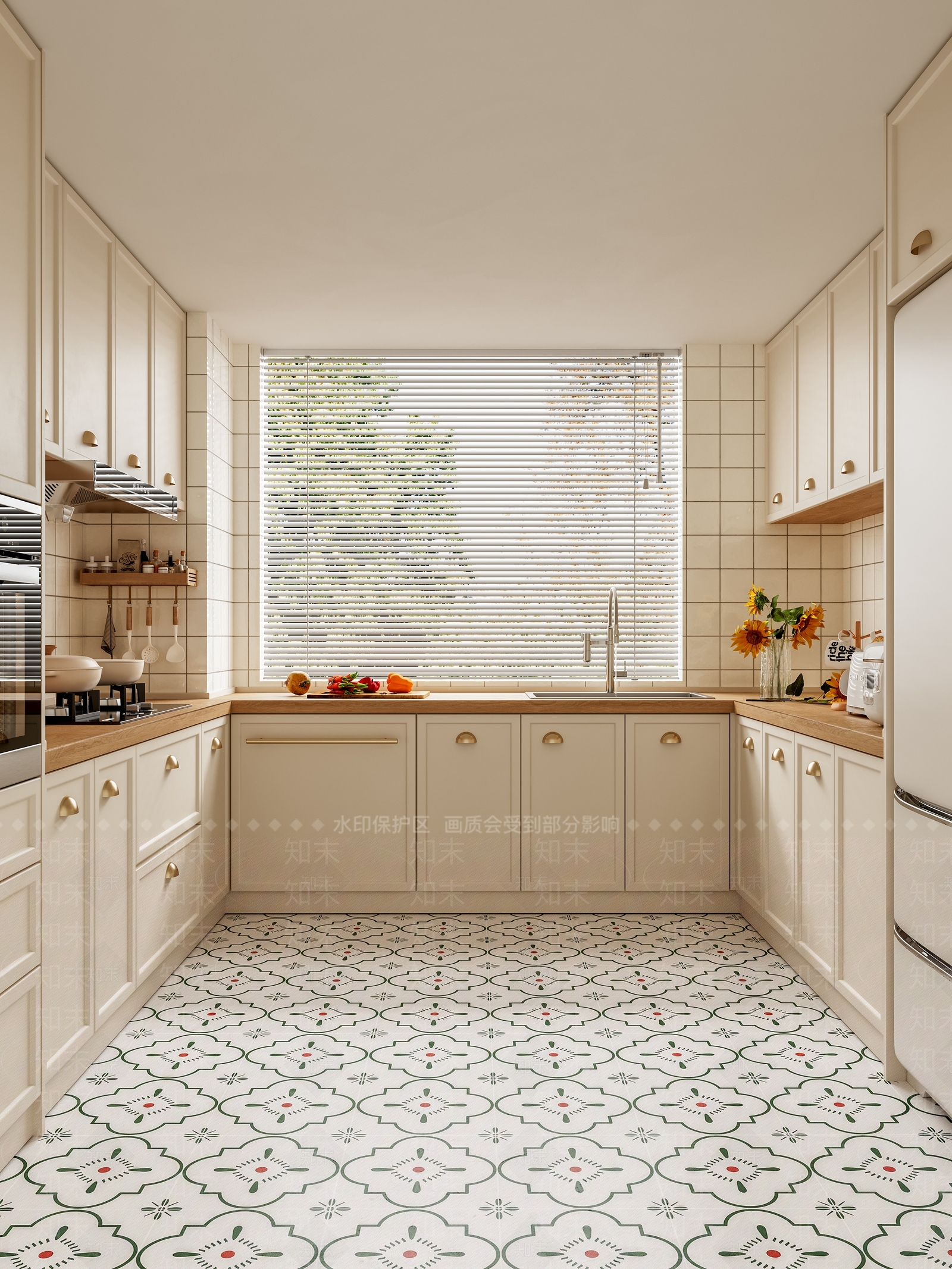 法式奶油风厨房3D模型下载【ID:1138355639】