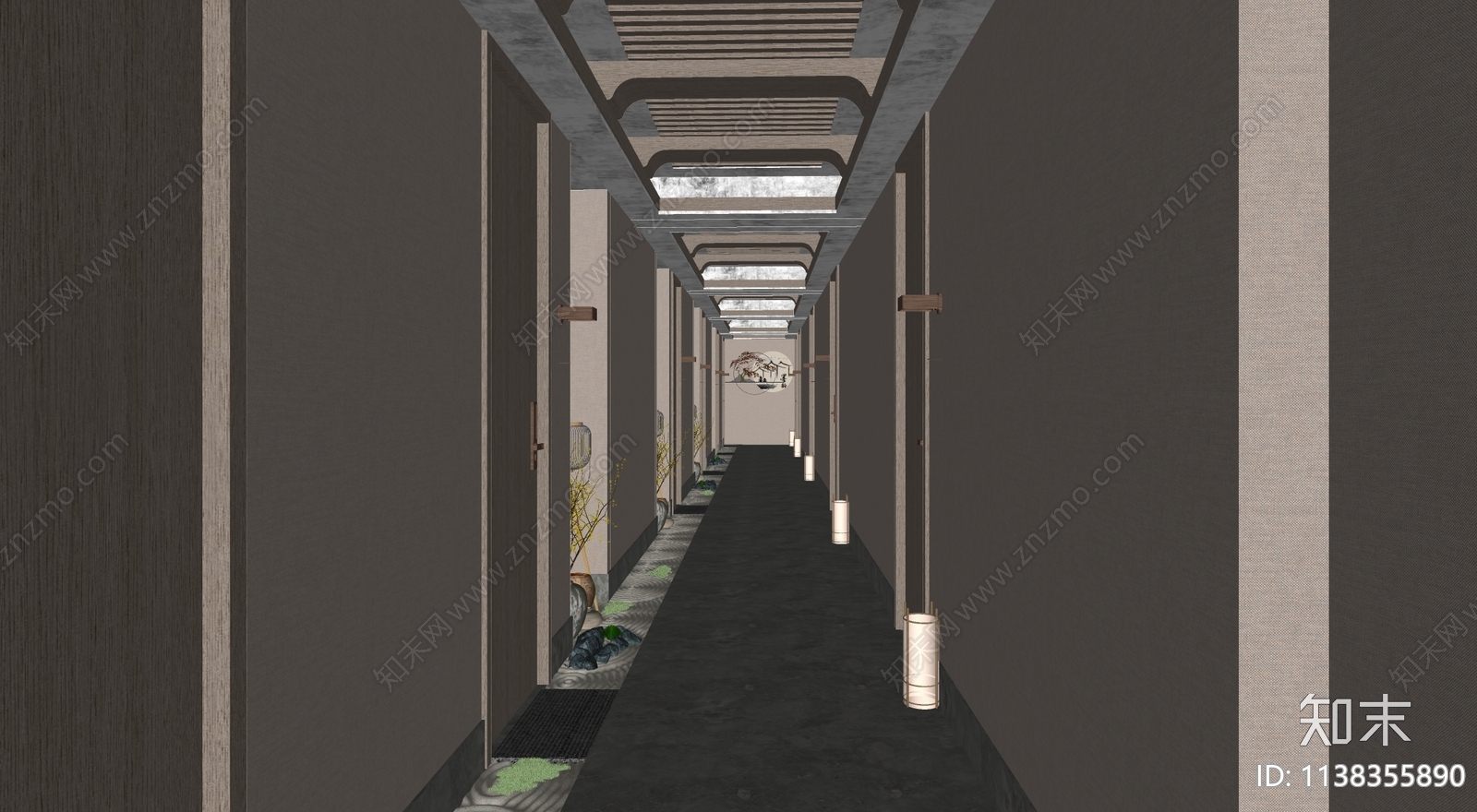 新中式酒店玄关过道SU模型下载【ID:1138355890】_知末su模型网