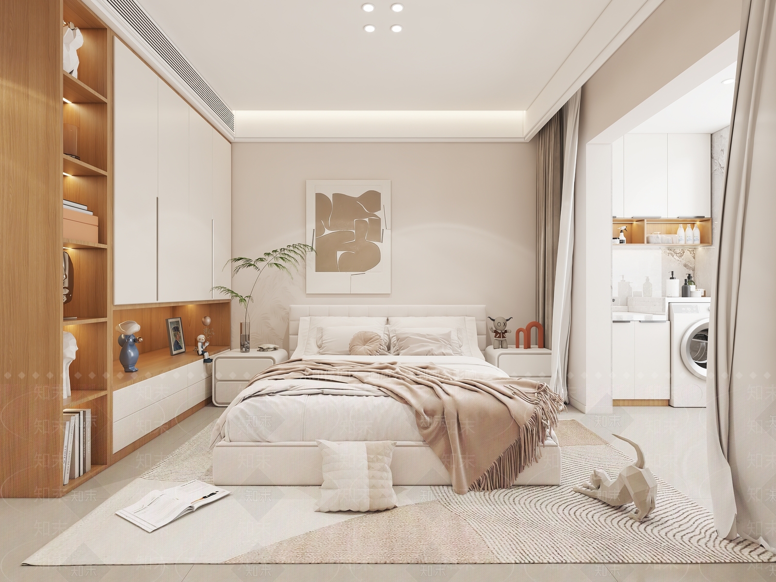 现代奶油风主卧3D模型下载【ID:1138357110】_知末3d模型网