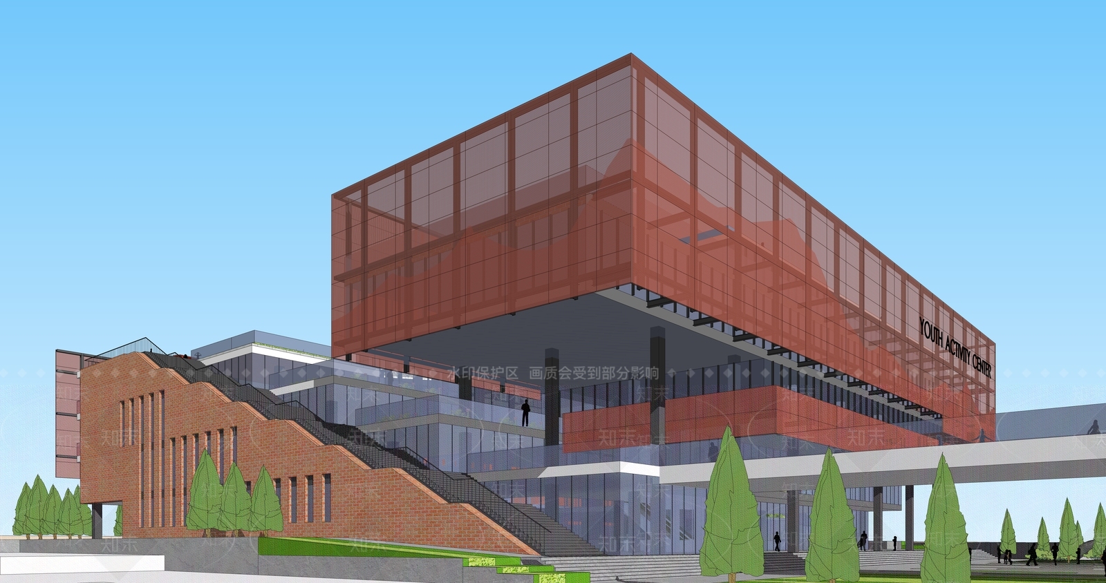 现代展览馆建筑SU模型下载【ID:1138360816】