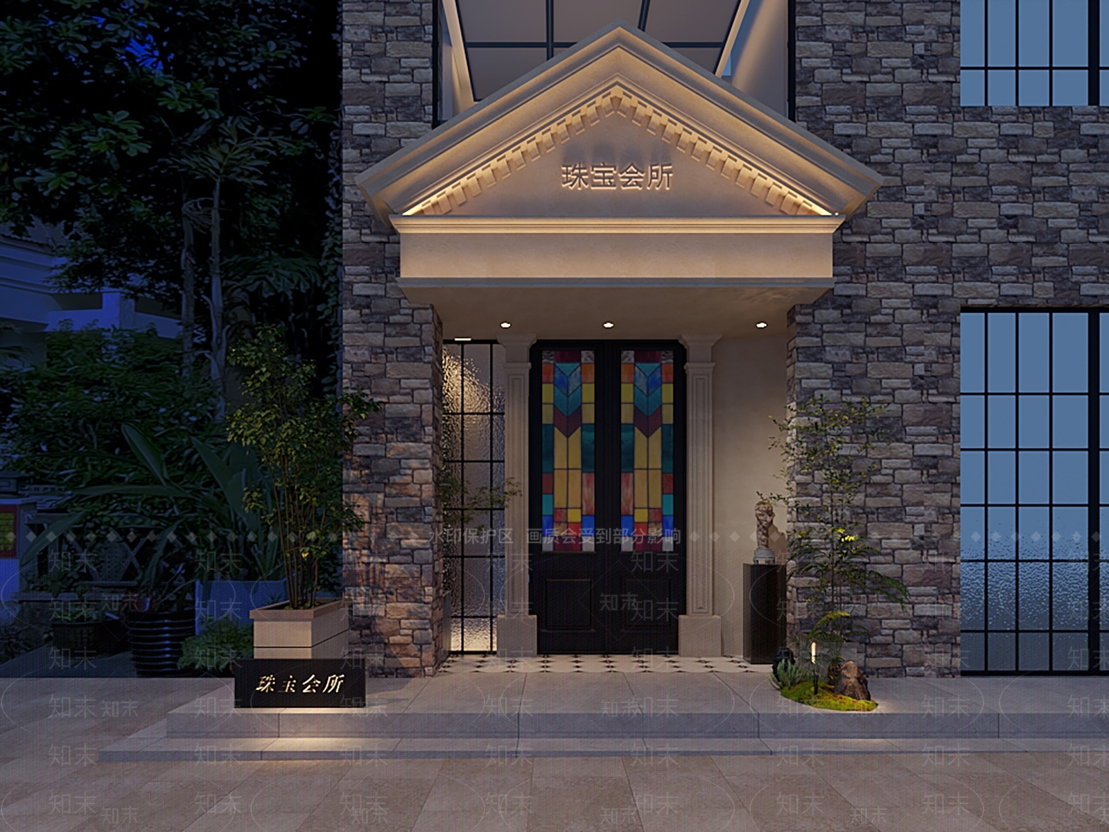 美式珠宝会所门头外观3D模型下载【ID:1138695736】