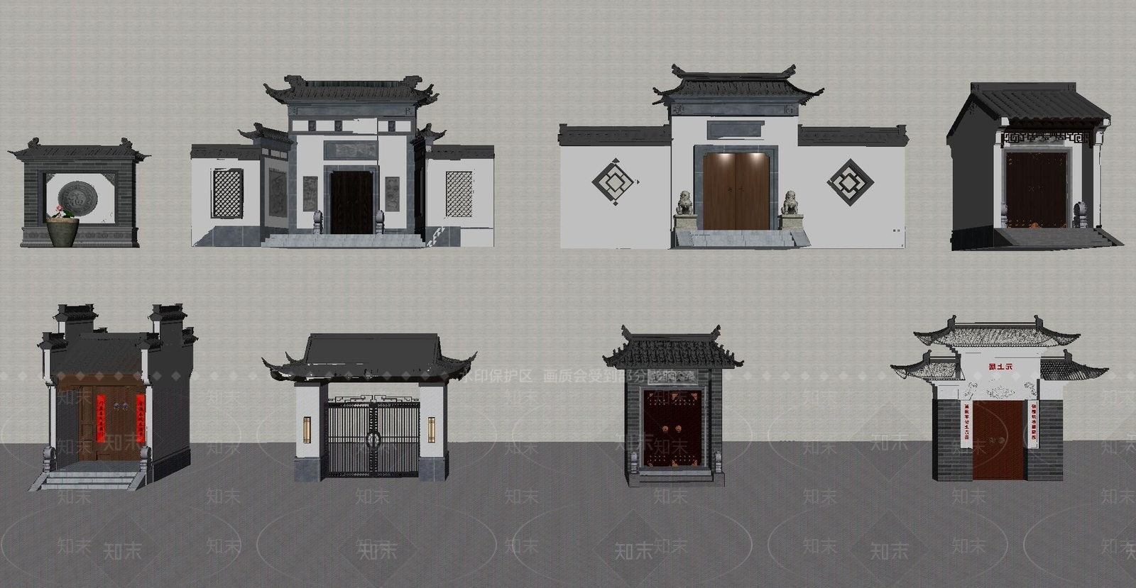中式徽派大门SU模型下载【ID:1138369857】_知末su模型网