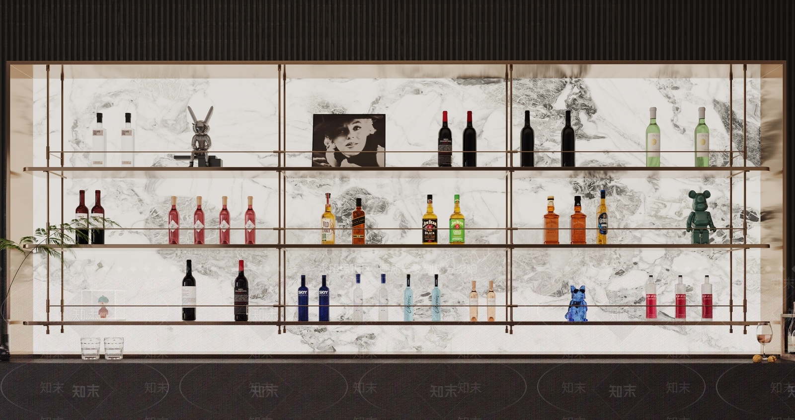 现代酒架3D模型渲染效果图