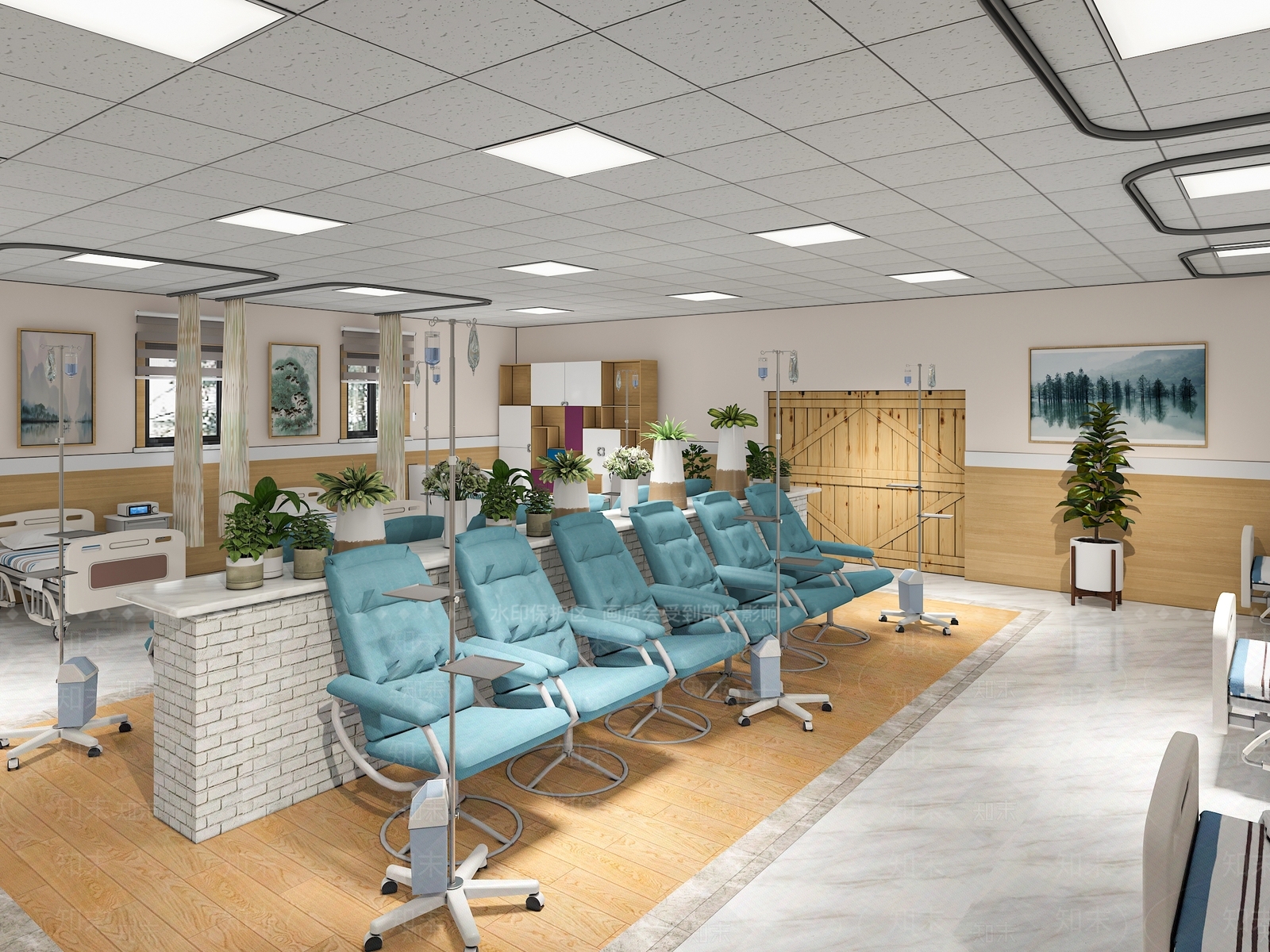 现代输液大厅3D模型下载【ID:1138376508】