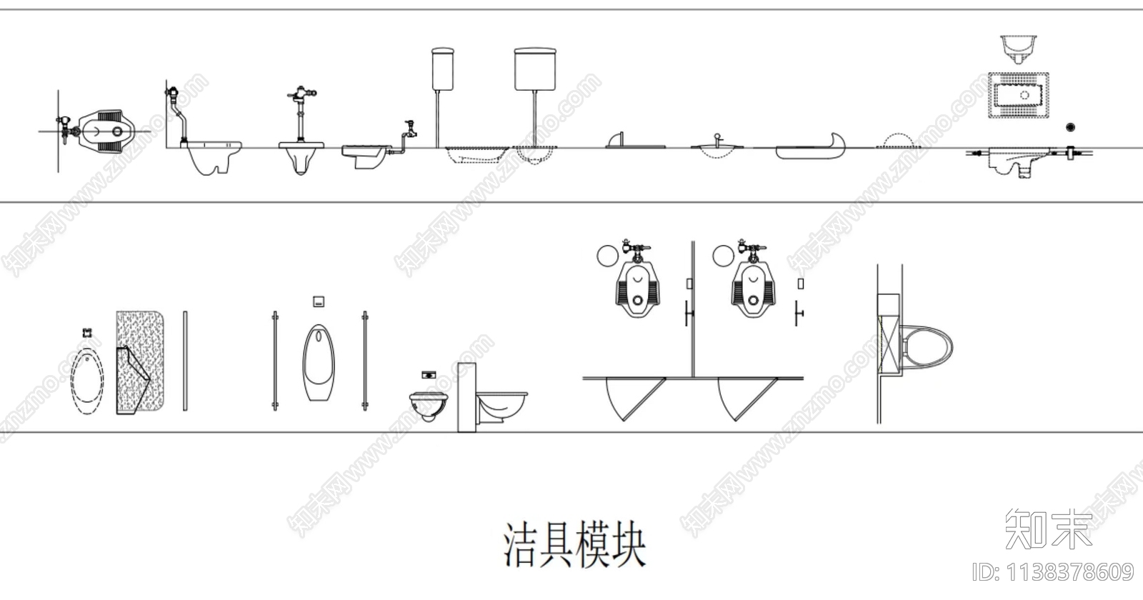 卫生间蹲便器小便斗壁挂马桶浴缸节点施工图下载【ID:1138378609】