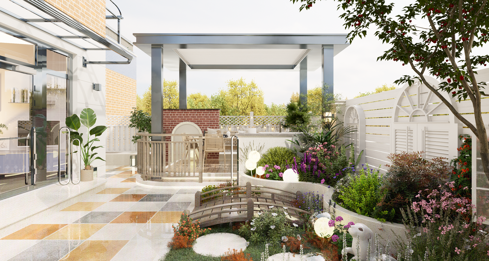 欧式庭院花园景观SU模型下载【ID:1138384703】