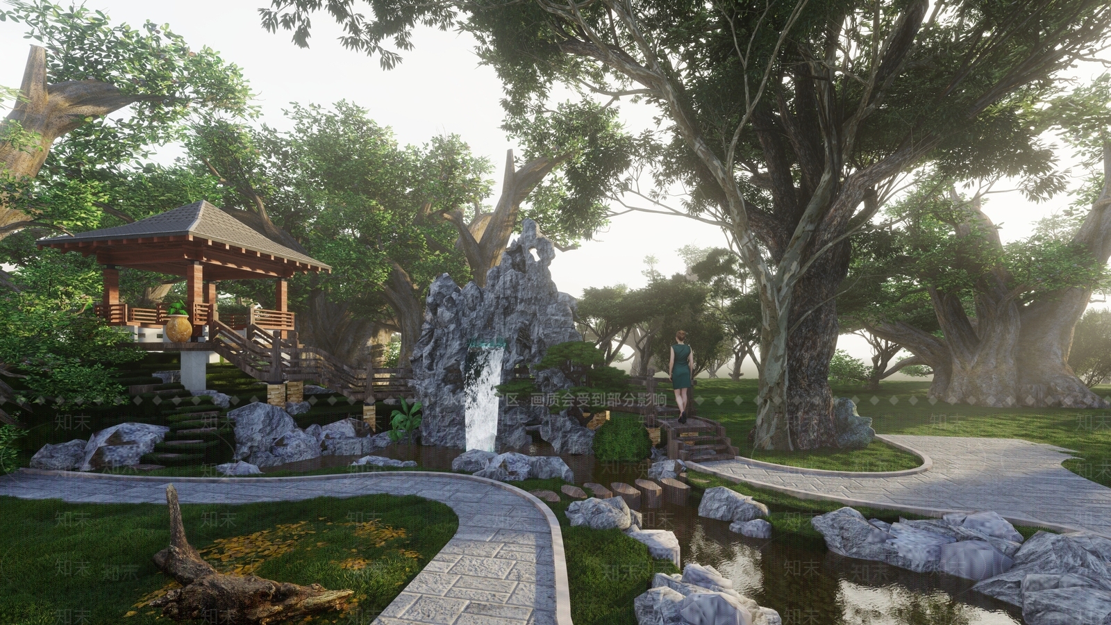 中式假山跌水水景SU模型下载【ID:1138384648】